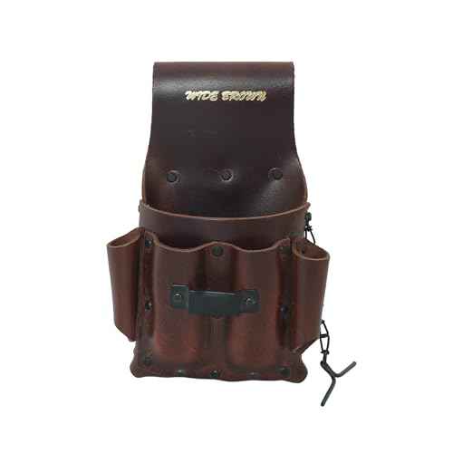 Wide Brown Heavy Duty PU Leather Tool Pouch; 5 Pocket Electrician Tool Pouch with Anti Rust Tape Holder; Fade Resistant; Durable Compartments;Anti Rust Washer Rivets