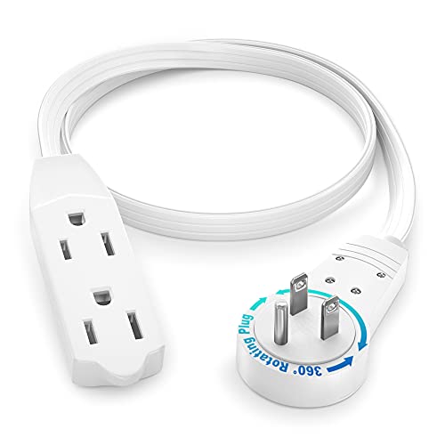 Maximm 1 Ft White 360° Rotating Flat Plug Extension Cord with 3 Outlets