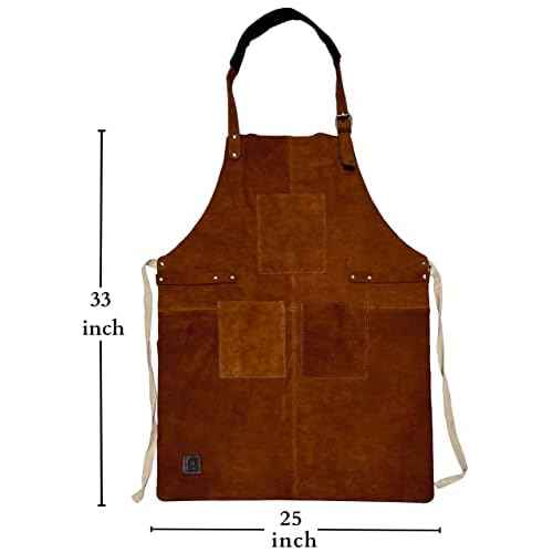 RUSTIC TOWN Leather Grill Work Apron with Tool Pockets ~ Adjustable up to XXL for Men & Women ~ Leather Tool Apron