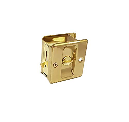 QCAA Solid Brass Sliding Door Pull Door Pocket Lockable, Polished Brass, Made in Taiwan, 1 Pack