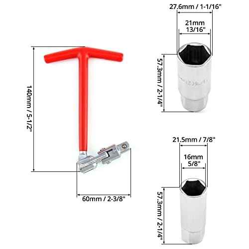 QWORK Spark Plug Socket Wrench, Universal,T-handle, 6mm (5/8") & 21mm (13/16") Remover Installer