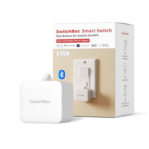 SwitchBot Bluetooth Button Pusher for Rocker & One-Way Switches, App & Timer Control, No Tools, Optional Hub, White