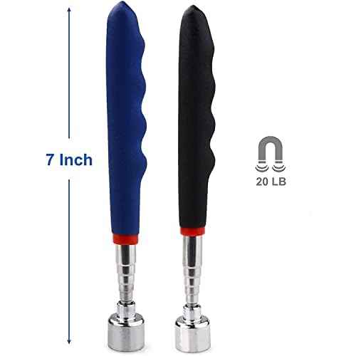 2 Pieces 20 lbs Magnetic Telescoping Pick Up Tool for Small Metal Tools Extends from 7 to 30 inches / 185-720mm (20LB(Balck+Blue))