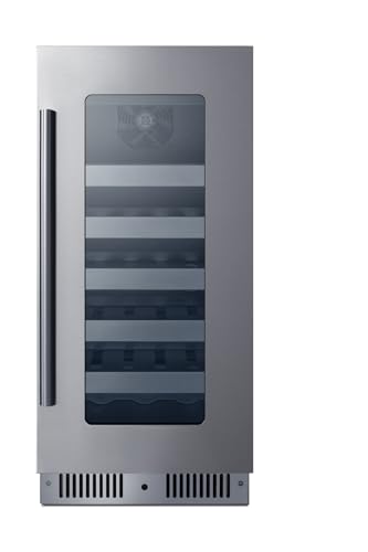 Summit 15" Wine Cellar Built-in or Freestanding Stainless Steel & Glass, 20 Bottle, Right-Hand Door - CL155WC1