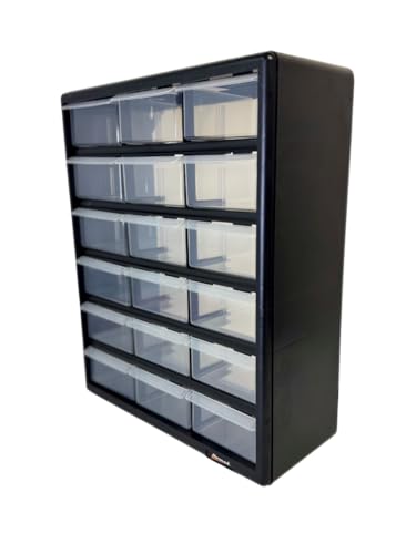 Homak 18-Drawer Parts Organizer (Wall Mountable) - Black with Clear Drawers, HA01018001