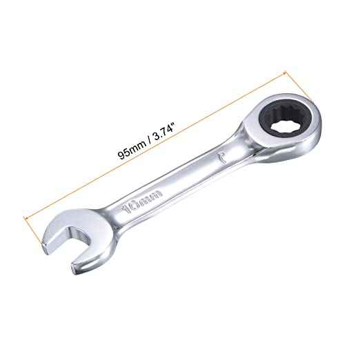 uxcell 10mm Stubby Ratcheting Combination Wrench Metric 72 Teeth 12 Point Box Ended Tools, CR-V