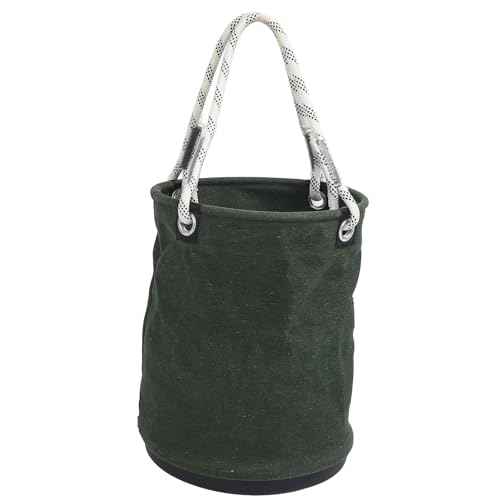 Canvas Bucket, 40x30cm 30KG Load Bearing Canvas Tool Organizer Plastic Bottom Work Bucket Tool Bag Nails Bolts Tool Organizer for Maintenance Work(green)