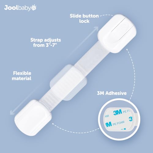 Jool Baby Child Safety Strap Locks 4 Pack - Babyproof Cabinets Drawers Fridge Toilet & Trash Cans, No Tools Needed