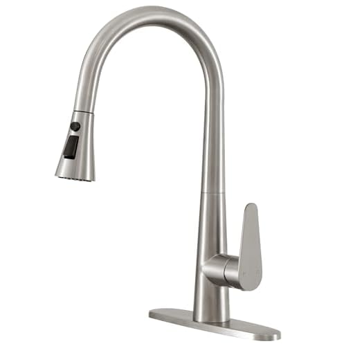 PUSU 18 inch High Brushed Nickel Kitchen Faucet with Pull Down Sprayer, Single Handle Nickel Kitchen Sink Faucet for RV Sink, Laundry, Bar Camper with Water Lines, Stainless Steel