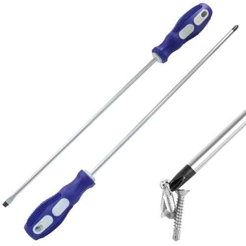 12-Inch Extra Long Slotted & Phillips Screwdriver Set, PH2 Magnetic Tip Flat Blade Cross-head Screwdrivers with Blue Rubber Handle (2-Pack)