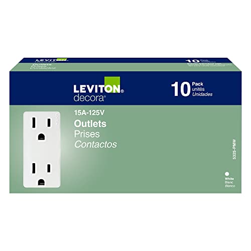 Leviton 5325-WMP 15A White Decora Duplex Receptacle 10-Pack - Grounding, Residential Grade