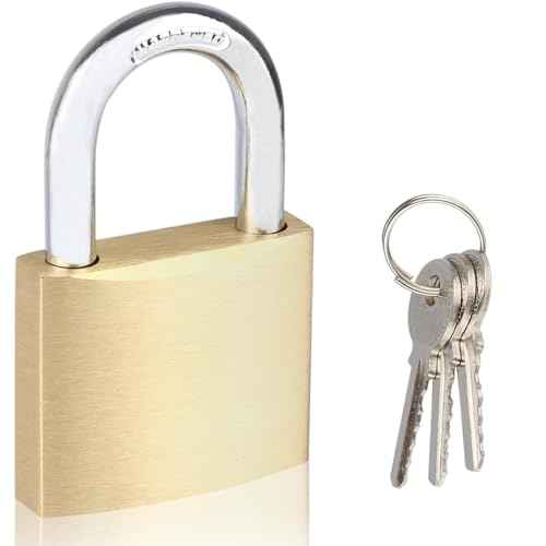 Solid Brass Padlock with 3 Keys, Locker Lock with Brass Body & Steel Shackle, Keyed Padlock for Sheds, Storage Unit, School Gym Locker, Fence, Toolbox, Gate, Warehouse