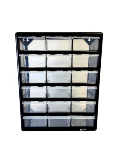 Homak 18-Drawer Parts Organizer (Wall Mountable) - Black with Clear Drawers, HA01018001