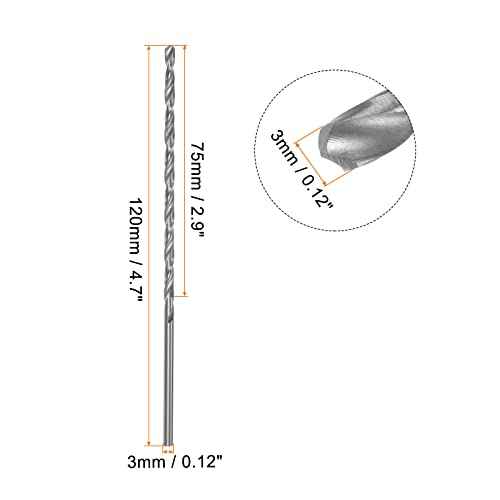 HARFINGTON 10pcs Extra Long Drill Bits, 3mm HSS Drill Bit with High Speed Steel Straight Shank 120mm Length for Metal Woodwork Plastic Aluminum Alloy