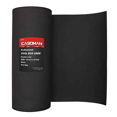 CASOMAN Professional Tool Box Liner, Drawer Liner, Shelf Liner, 18 inch(Wide) x 24 feet (Long), Non-Slip, Black