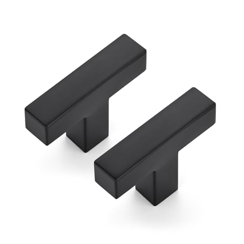 JOY DECOR Black Cabinet Knobs 2 Pack, 2 Inch Square Drawer Handles, Single Hole
