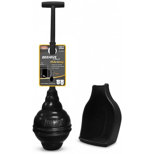 Korky BeehiveMAX Toilet Plunger & Holder in Black - Fits All Toilets