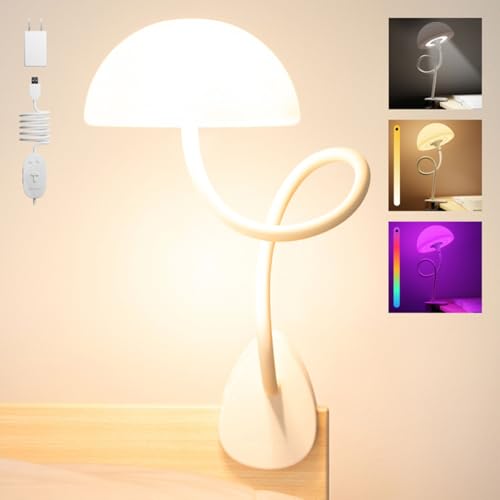 Smallish White Shroommate Dorm Bed Light Clip-On Night Lamp - Adjustable & Multi-Color
