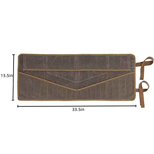 Denifiter Wrench Roll Up Pouch, Heavy Duty Waxed Canvas Tool Roll Bag Tool Organizer Bag With 20+4 Pockets (Brown)