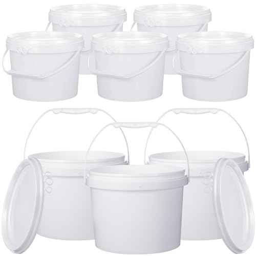 Leinuosen 8 Pcs 2 Gallon Plastic Food Safe Bucket with Lid and Handle Durable Heavy Duty Bucket Set Pail Container for Multipurpose Storage Paint Art Crafts Projects(White)
