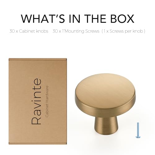 Ravinte Champagne Bronze Cabinet Knobs - Solid Pulls, 30 Pack, Single Hole