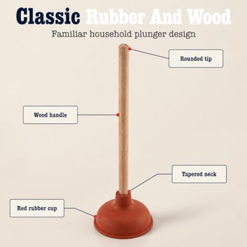 Light Duty 6-Inch Rubber Cup Plunger with Wooden Handle for Drain Unclogging