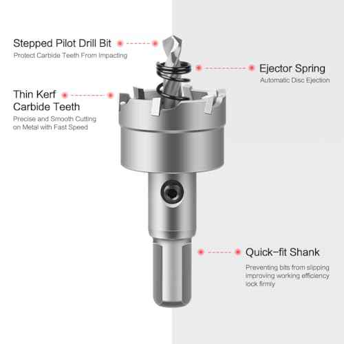 1" (26mm) TCT Hole Saw Kit Tungsten Carbide Tipped Hole Saw Drill Bit with Titanium-Plated Pilot Drill Bit for Metal, Stainless Steel, Iron, Wood, Plastic