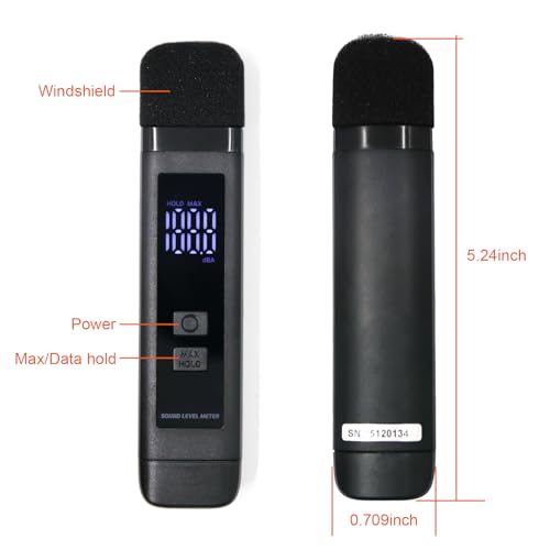 Koparneed Pocket Decibel Meter 30-130 dB with LCD, Max/Data Hold, USB-C Rechargeable