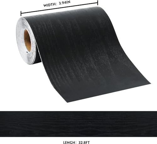 DESOMINOR 32FT Black Peel & Stick Wood Grain Wallpaper Border - Removable Waterproof Bathroom Mirror Frame Sticker, 3.93 Inch Wide
