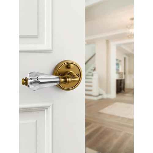 1 Pack Antique Brass Glass Door Lever Privacy Crystal Door Levers Door Lever Interior Door Handle for Bedroom and Bathroom,Zinc Alloy