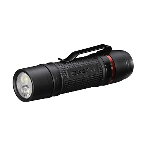 COAST PX9 750 Lumen Dual Power LED Flashlight with Dual Fixed Focus Optic, Stainless-Steel Pocket Clip and Textured Grip- Compatible with Alkaline OR Rechargeable (ZX850) Batteries