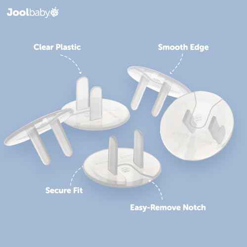 Jool Baby Outlet Covers (32 Pack) for Child Safety - Easy Adult Removal, Plug Protectors for Baby Proofing Electric Sockets - Transparent Design