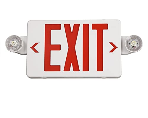 TANLUX LED Exit Sign with Emergency Light, Battery Backup, White Housing, Red Letters, UL Listed — 1 Pack
