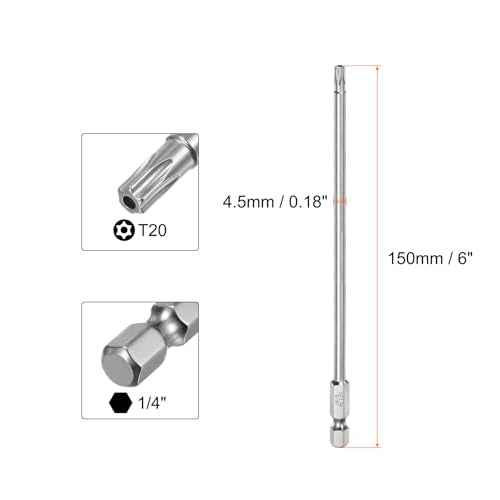 HARFINGTON 2pcs T20 Security Torx Bit 1/4" Hex Shank 6" Long S2 Steel Magnetic Tamper Resistant Star Bits Screwdriver Torx Head with Hole for Driver Drill Bits Remove Fastening Screws