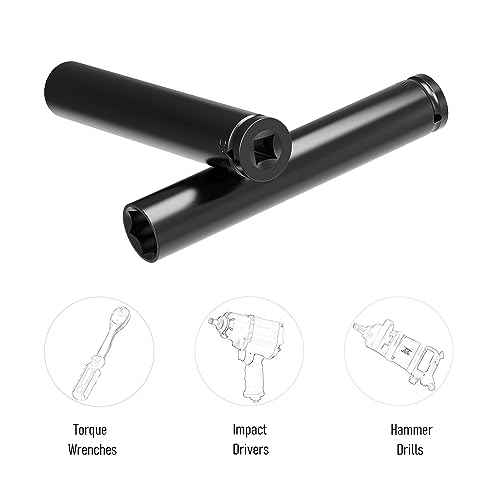 1/2 Inch Drive Socket Accessory Set, 19mm(3/4 Inch) Deep 6-Point Impact Socket 6 Inch Length and 1/4 Inch Hex Shank Adapter, Heat-Treated CR-V Deep Impact Socket Kit