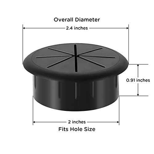 HYCC 2 Inch Black Desk Grommet Pack of 5 - Flexible Cable Hole Cover for Organizing Wires