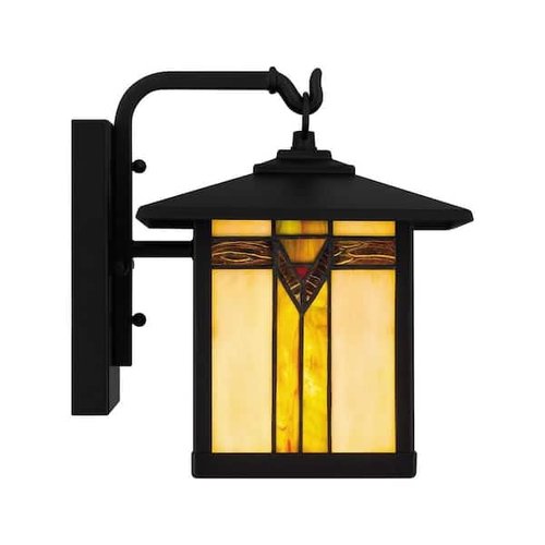 Ceybo 1 Light Outdoor Decorative Steel Wall Light with Dimmable Lighting, Decorative Glass, Matte Black Finish, Classic Design, Weather Resistant Construction