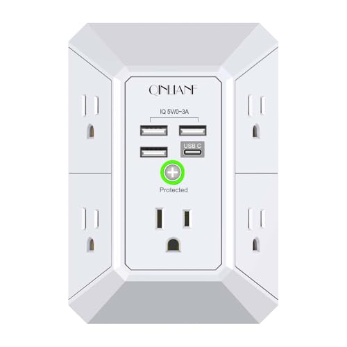 QINLIANF White Wall Surge Protector with 5 Outlets & 4 USB Ports - 3U1C