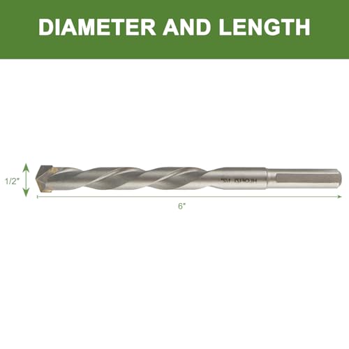 1/2" x 6" Masonry Drill Bits 1/2 inch Concrete Hammer Drill Bits Carbide Tipped, for Cement, Brick, Stone, 2 Pack