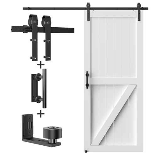 7FT Heavy Duty Sliding Barn Door Hardware Kit£¨1x Floor Guide&1x Pull Handle Set &5FT Track Kit for 42" Wide Single Door£©,Smoothly Quietly,Easy Install (No Door)