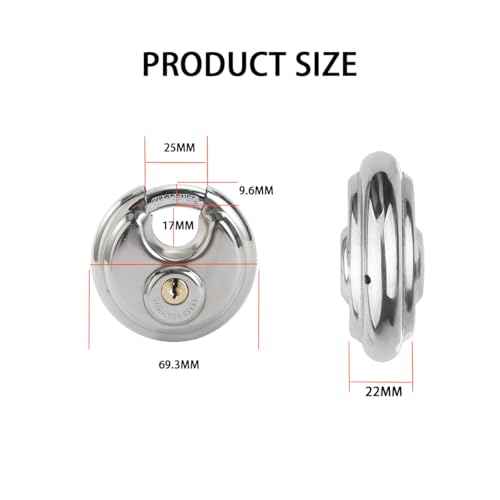 Disc Padlock with Key, Storage Unit Lock, Discus Padlock Heavy Duty Round Circle Lock for Warehouse, Garage, Gym, Storage Locker, and Outdoors