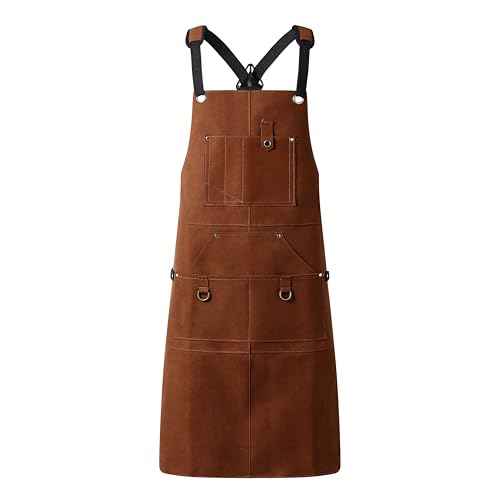 Flame Retardant And Waterproof 6 Pockets Leather Tool Apron for Outdoor Woodwork, Grilling, Kitchen, Unisex,24'' X 36''