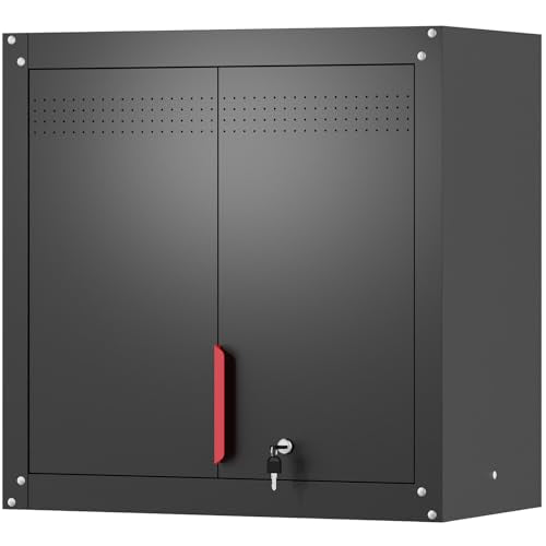 Eltean 26W Double-Door Metal Wall Cabinet, Locking Garage Storage with Adjustable Shelves
