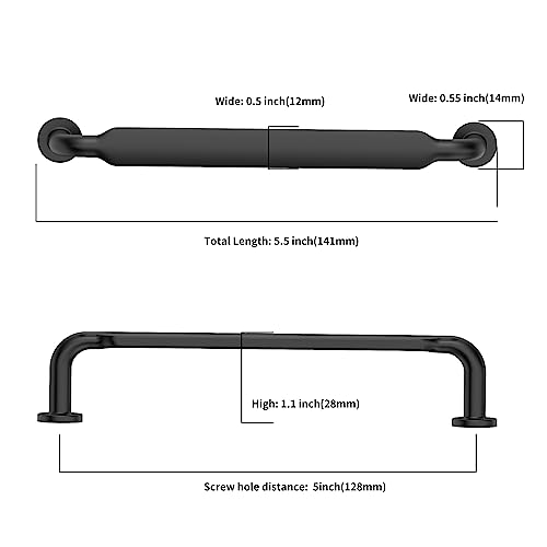 Asidrama 10 Pack 5 Inch Matte Black Kitchen Cabinet Handles - Hole Center 128mm