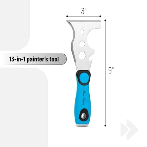 Bates- Paint Scraper, 13 in 1, Painters Tool, Rubber Handle, Paint Scrapers for Wood with Metal Hammer End, Painters Tool, Painters Knife, Paint Scraper for Painting, Putty Knife, Metal Scraper