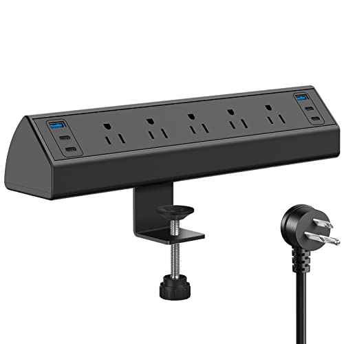 Jgstkcity Desk Clamp Power Strip USB C,40W Total Fast Charging Station,4 PD 20W USB C Ports,Desk Edge Mount Surge Protector,5 Outlets,Fit 1.96" Tabletop Edge,ETL Listed