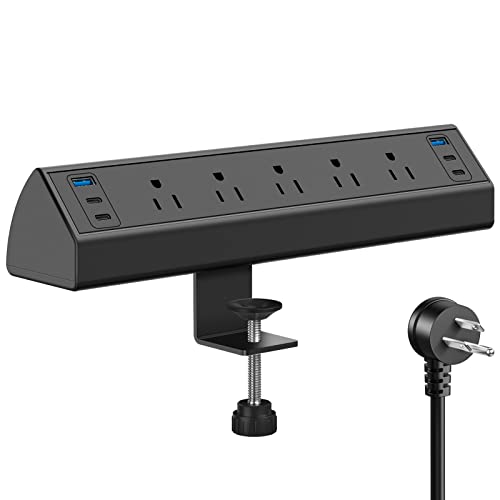 Jgstkcity Desk Clamp Power Strip with 6 USB Ports & 5 Outlets, 40W Fast Charging, Black
