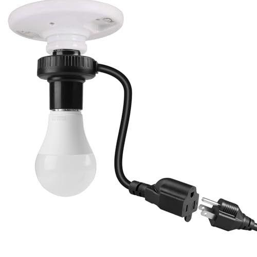 UYODM 1 Pack 3 in 1 Light Socket Outlet Adapter with Extension Cord - Supports E26/E27, 3-Prong, Black (Variation 1)