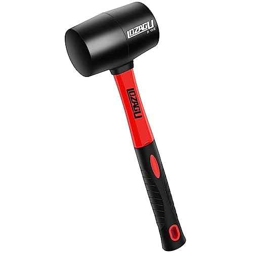 8oz Rubber Mallet Hammer, Fiberglass Handle, Rubber Mallet for Flooring, Tent Stakes, Woodworking, Camping, Soft Blow Tasks without Damage