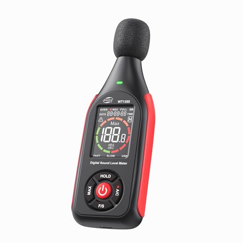 Benetech GT1355 Decibel Meter with USB Recording, 30–130 dB, Visual Alarm